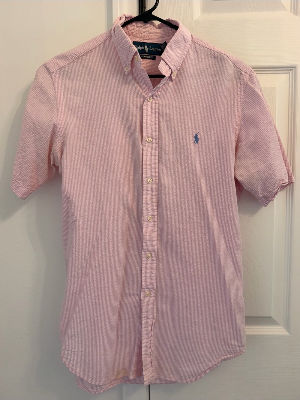 Ralph Lauren Light Pink Seersucker Short-Sleeve Button-Down Shirt